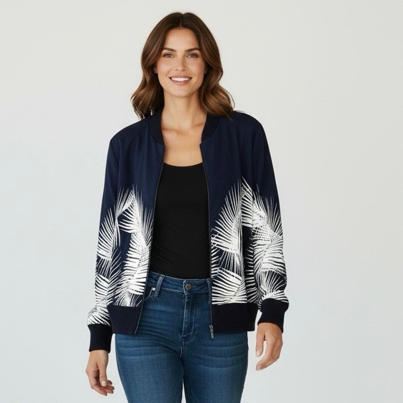 St. John Silk Bomber Jacket Long Sleeve Graphic Print Size Xl